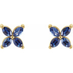 Four Marquise Cluster Earrings - Sapphire|Material:14K Yellow Gold