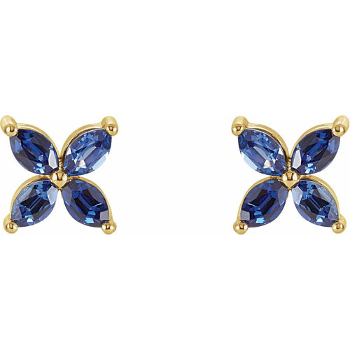 Four Marquise Cluster Earrings - Sapphire|Material:14K Yellow Gold