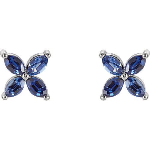 Four Marquise Cluster Earrings - Sapphire|Material:14K White Gold