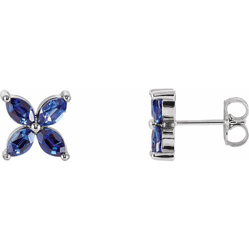 Four Marquise Cluster Earrings - Sapphire|Material:14K White Gold