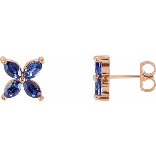 Four Marquise Cluster Earrings - Sapphire|Material:14K Rose Gold