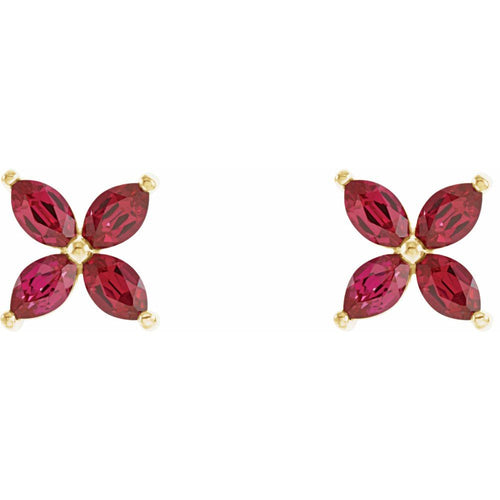 Four Marquise Cluster Earrings - Ruby|Material:14K Yellow Gold