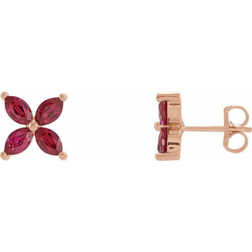 Four Marquise Cluster Earrings - Ruby|Material:14K Rose Gold