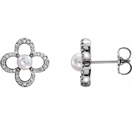 Diamond and Pearl Statement Earrings|Material:14K White Gold