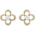 Diamond and Pearl Statement Earrings|Material:14K Yellow Gold