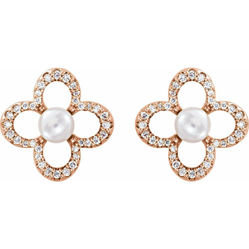 Diamond and Pearl Statement Earrings|Material:14K Rose Gold