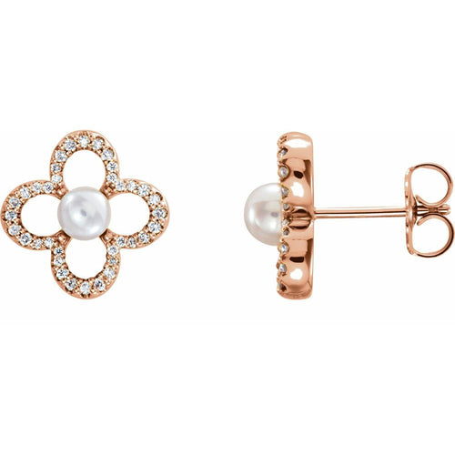 Diamond and Pearl Statement Earrings|Material:14K Rose Gold