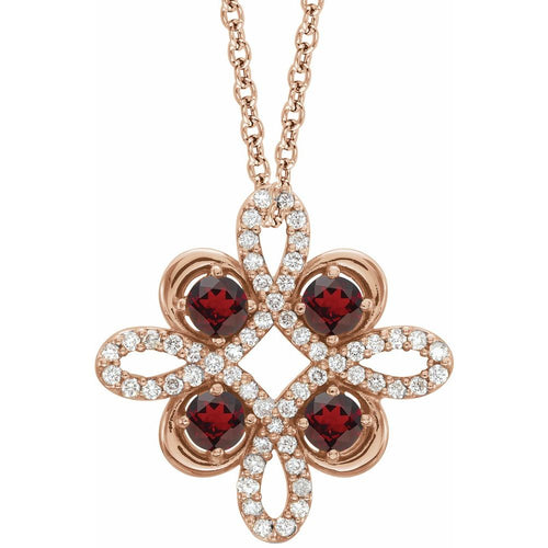 Diamond Gemstone Clover Pendant Necklace - Garnet