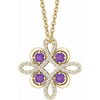 Diamond Gemstone Clover Pendant Necklace - Amethyst