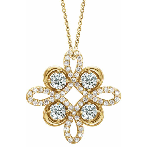 Diamond Gemstone Clover Pendant Necklace