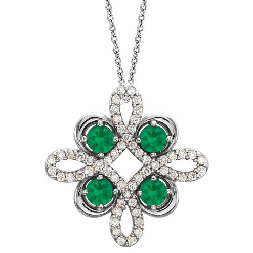 Diamond Gemstone Clover Pendant Necklace - Emerald