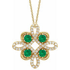 Diamond Gemstone Clover Pendant Necklace - Emerald