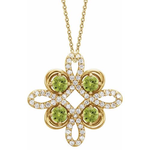 Diamond Gemstone Clover Pendant Necklace - Peridot
