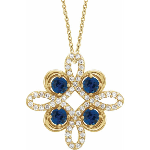 Diamond Gemstone Clover Pendant Necklace - Sapphire