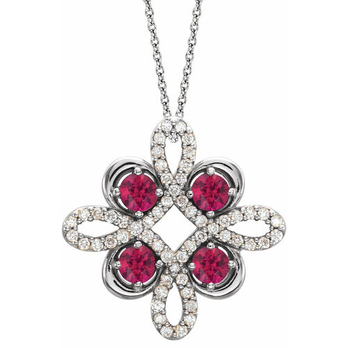 Diamond Gemstone Clover Pendant Necklace - Tourmaline
