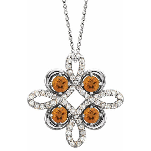 Diamond Gemstone Clover Pendant Necklace - Citrine