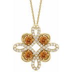 Diamond Gemstone Clover Pendant Necklace - Citrine