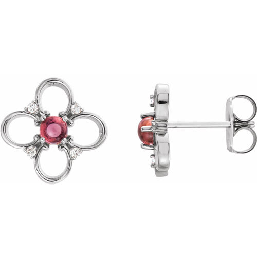 Pink Tourmaline and Diamond Clover Earrings|Material:14K White Gold