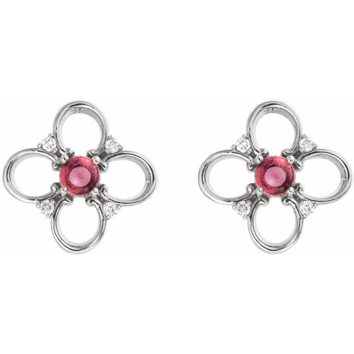 Pink Tourmaline and Diamond Clover Earrings|Material:14K White Gold