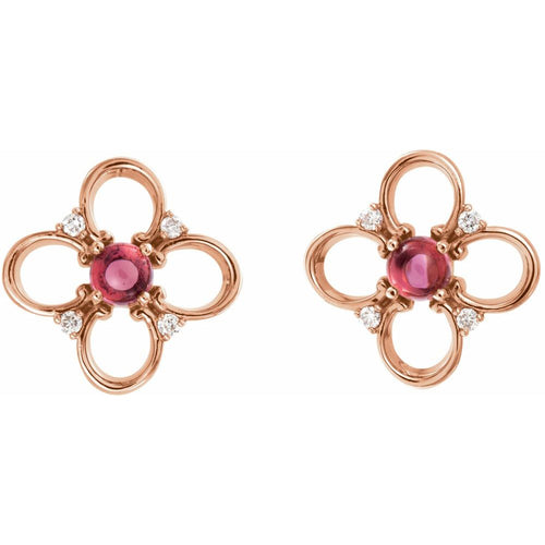 Pink Tourmaline and Diamond Clover Earrings|Material:14K Rose Gold