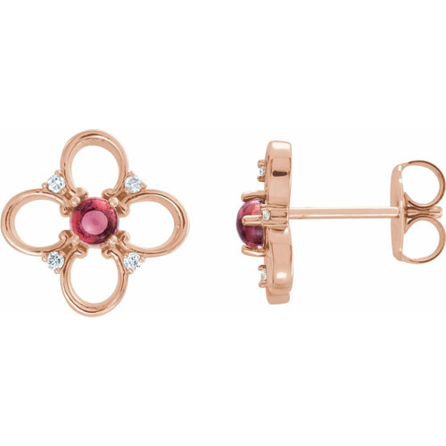 Pink Tourmaline and Diamond Clover Earrings|Material:14K Rose Gold