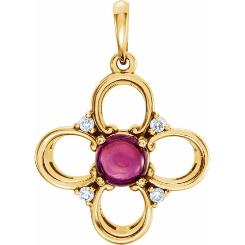 Pink Tourmaline and Diamond Clover Pendant Necklace|Material:14K Yellow Gold
