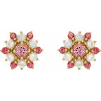 Pink Tourmaline and Ethiopian Opal Cabochon Earrings|Material:14K Yellow Gold
