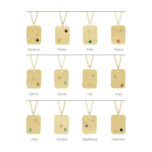 Zodiac Constellation Square Pendant Necklace - Virgo Diamond and Spessartite Garnet