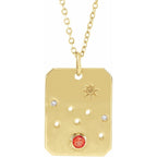 Zodiac Constellation Square Pendant Necklace - Taurus Diamond and Fire Opal