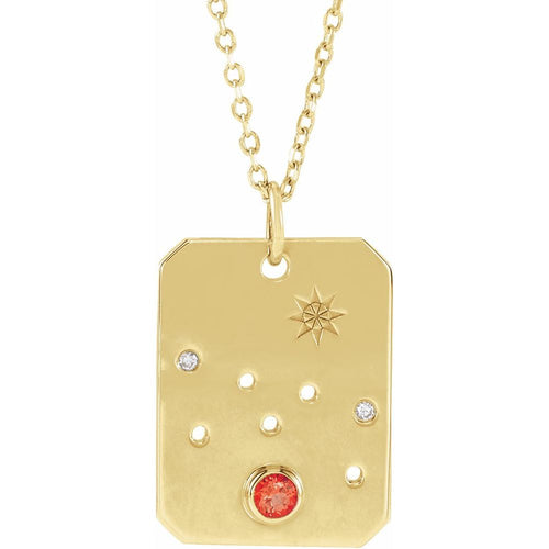 Zodiac Constellation Square Pendant Necklace - Taurus Diamond and Fire Opal