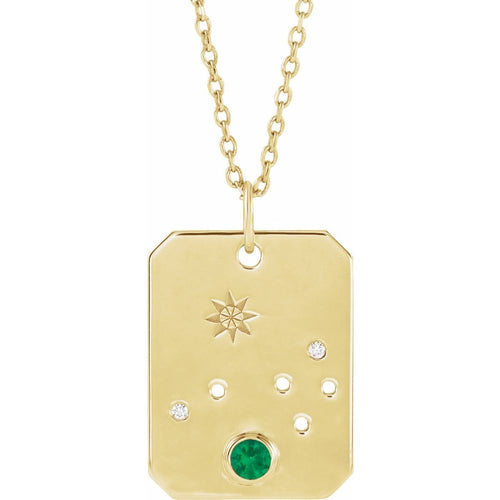 Zodiac Constellation Square Pendant Necklace - Aries Diamond and Emerald