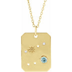 Zodiac Constellation Square Pendant Necklace - Cancer Diamond and Aquamarine