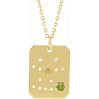 Zodiac Constellation Square Pendant Necklace - Gemini Diamond and Peridot