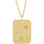 Zodiac Constellation Square Pendant Necklace - Leo Diamond and Citrine