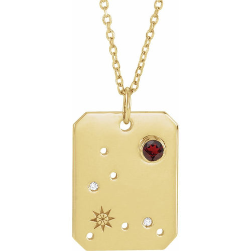 Zodiac Constellation Square Pendant Necklace - Pisces Diamond and Garnet