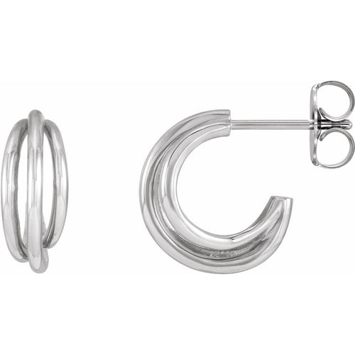 Solid Gold Hoop Stud Earrings|Material:Platinum