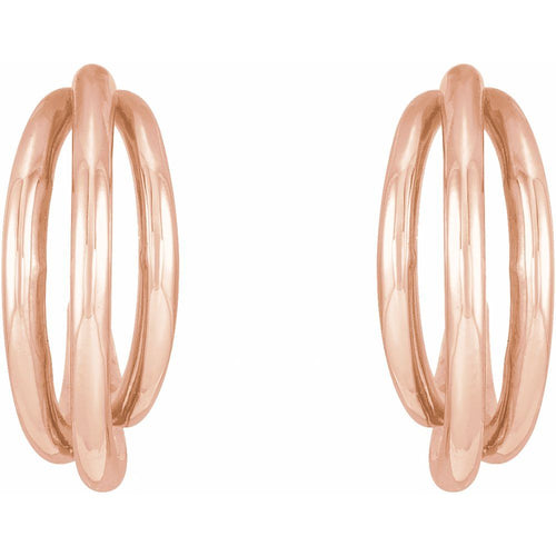 Solid Gold Hoop Stud Earrings|Material:14K Rose Gold