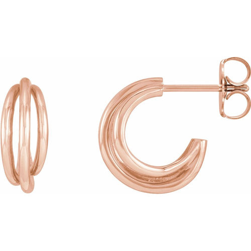 Solid Gold Hoop Stud Earrings|Material:14K Rose Gold