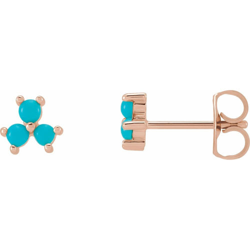 Three Stone Gemstone Earrings - Turquoise|Material:14K Rose Gold