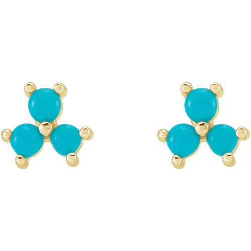 Three Stone Gemstone Earrings - Turquoise|Material:14K Yellow Gold