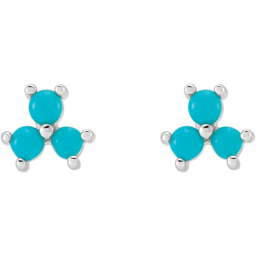 Three Stone Gemstone Earrings - Turquoise|Material:14K White Gold