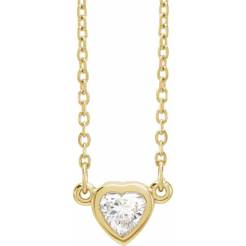 14K Gold Natural Diamond Heart Necklace|Material:14K Yellow Gold