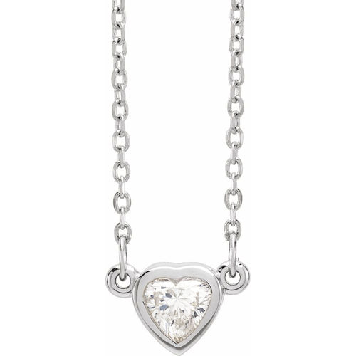 14K Gold Natural Diamond Heart Necklace|Material:14K White Gold