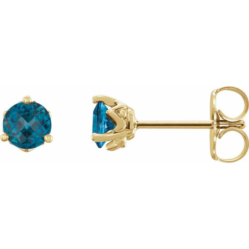 4 MM Round Earrings - London Blue Topaz|Material:14K Yellow Gold