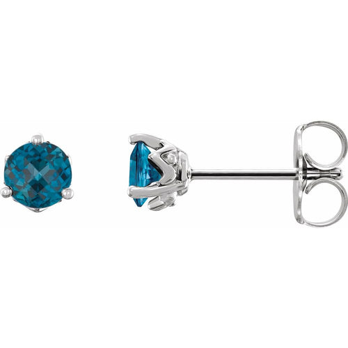 4 MM Round Earrings - London Blue Topaz|Material:Platinum