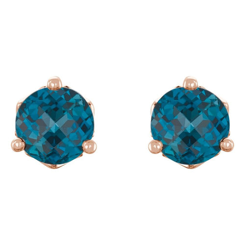 4 MM Round Earrings - London Blue Topaz|Material:14K Rose Gold