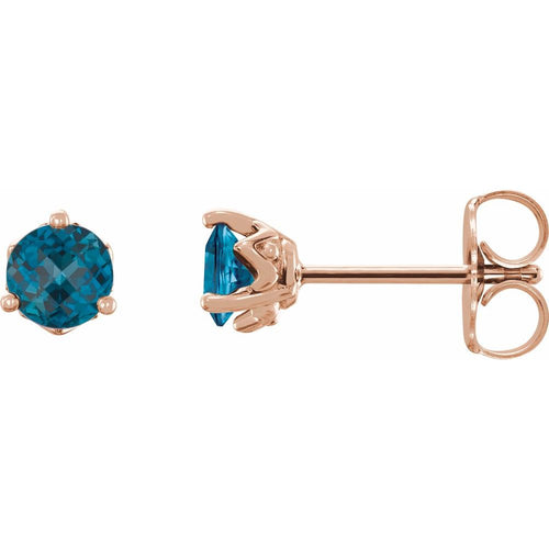 4 MM Round Earrings - London Blue Topaz|Material:14K Rose Gold