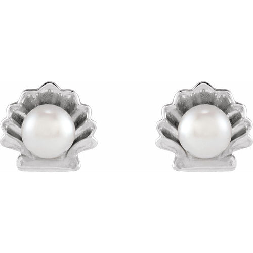 Pearl Shell Earrings|Material:14K White Gold