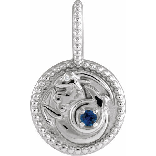 Zodiac Constellation Round Pendant Necklace - Capricorn Diamond and Sapphire|Material:14K White Gold