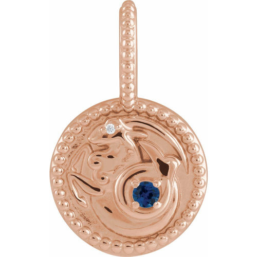 Zodiac Constellation Round Pendant Necklace - Capricorn Diamond and Sapphire|Material:14K Rose Gold